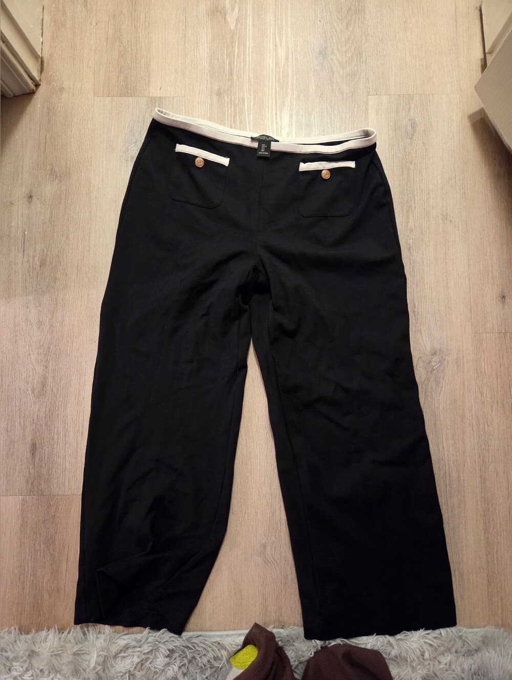 Black Wide-Leg Pants with White Trim Formal / Business Casual